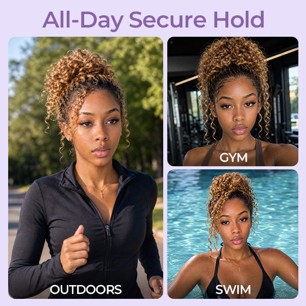 24H Shipping | Highlight 4/27 Burmese Curly Human Hair Wear Go Half Wig With Drawstring Easy Install