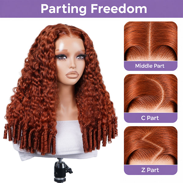 Burmese Curly Burnt Orange Color Wear Go Wig Pre Cut Lace Drawstring Wig Snug Fit Glueless Wig
