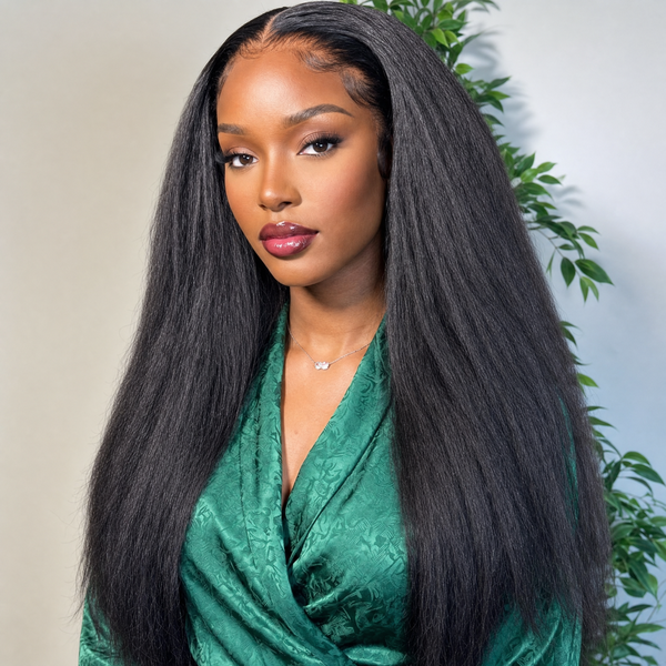 24h Shipping | Kinky Straight Invisi-Drawstring 360 Lace Front Wear Go Glueless Wig
