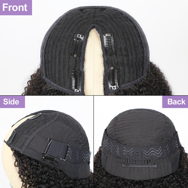 24h Shipping | Afro Curly V Part Wig No Leave Out Thin Part Glueless Wigs Human Hair Wig