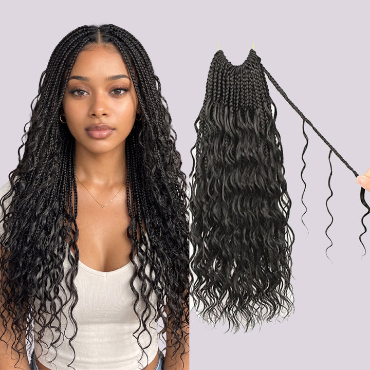 OQ HAIR Premium Natural Wave Crochet Box Braids Hair Bouncy Human Hair Long Lasting Easy Install