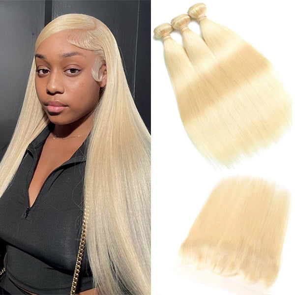 Straight 613 Blonde Color Bundles with 13x4 Lace Frontal Human Virgin Hair Pack