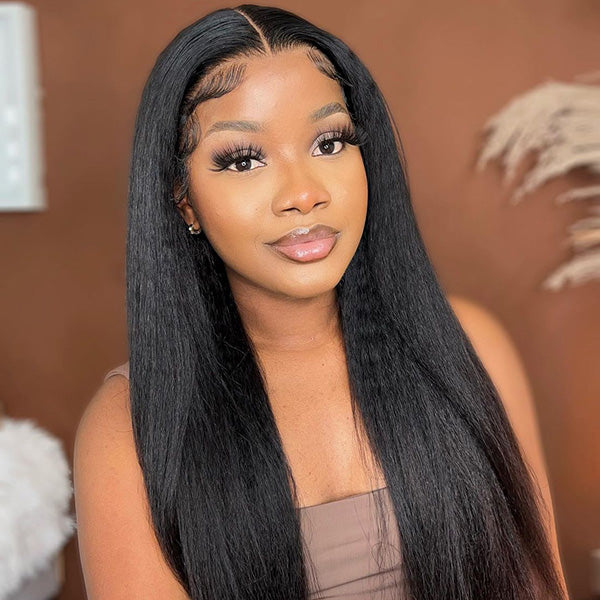 BOGO Kinky Straight Glueless Wear Go Wig Pre-cut 6x4 HD Lace Closure Wig