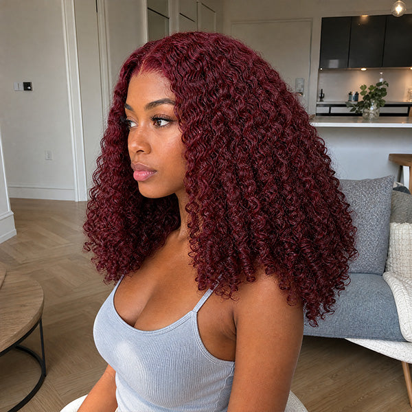 CLEARANCE | Burmese Curly Burgundy 99J Color Wear Go Wig Pre-cut 13x6 Lace