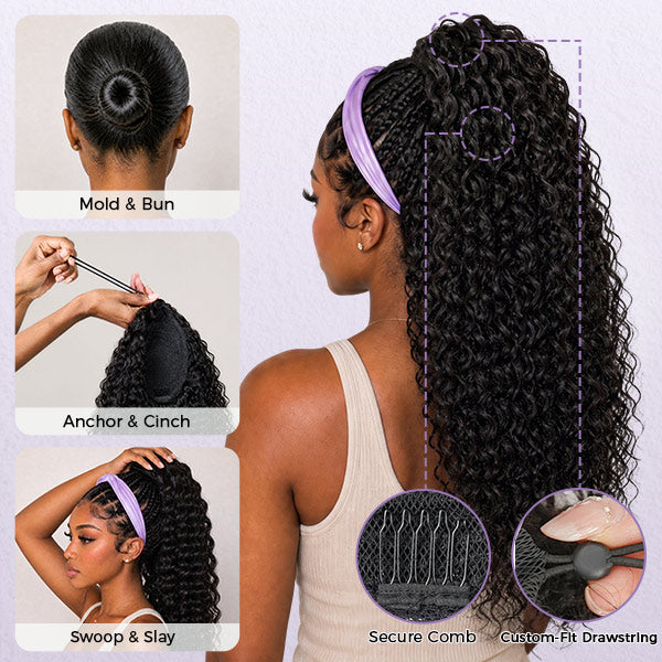 Deep Wave Ponytail With Clip In 100% Human Hair Wrap-around With Drawstring Ponytail Extension Quality Hair