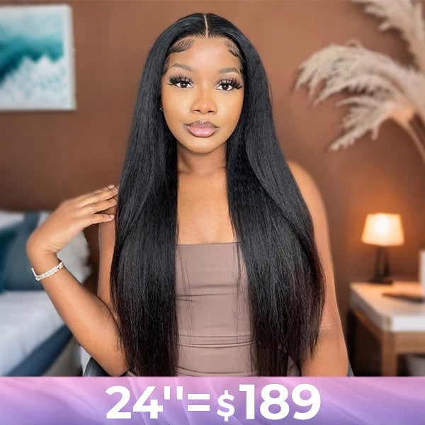 Kinky Straight Pre-cut 360 Lace Glueless Bleached Knots Invisi-Drawstring Wear Go Wig | Best Offer Guarantee