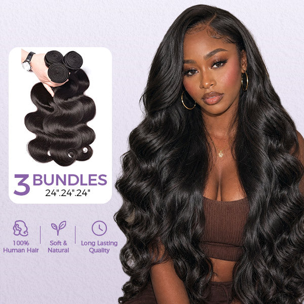 OQ HAIR Body Wave 100% Human Hair 3 Bundles With 4x4 Hand Tied Closure
