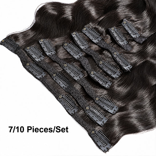 OQ HAIR Body Wave Natural Black Seamless Blend Remy Clip In Hair Extensions