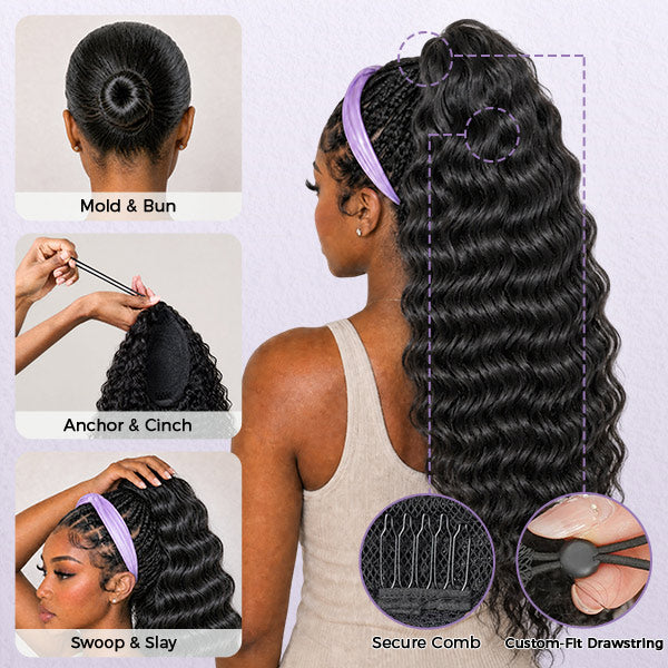 Loose Deep Wave Ponytail With Clip In 100% Human Hair Wrap-around With Drawstring Ponytail Extension Quality Hair