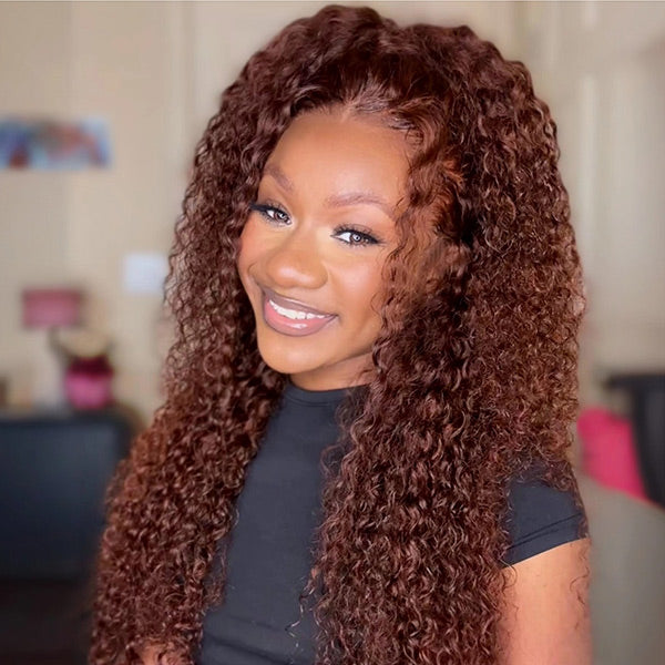 3 In 1 Half Wig | Reddish Brown Kinky Curly Half Wig Wear Go Glueless Wig