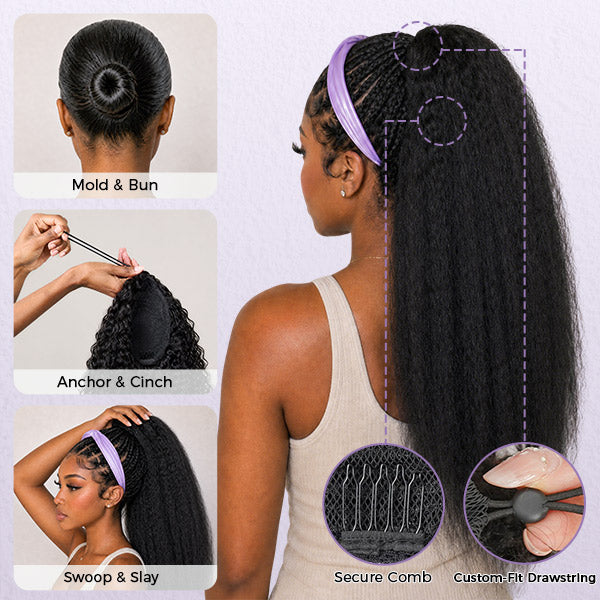 Kinky Straight Ponytail With Clip In 100% Human Hair Wrap-around With Drawstring Ponytail Extension Quality Hair