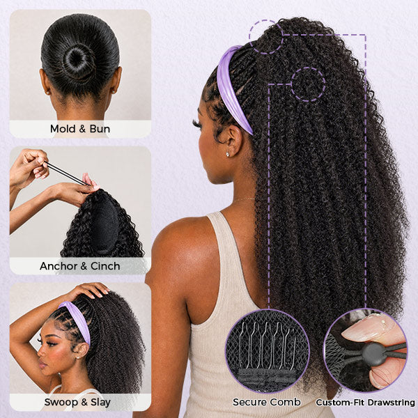 Afro Curly Ponytail With Clip In 100% Human Hair Wrap-around With Drawstring Ponytail Extension Quality Hair