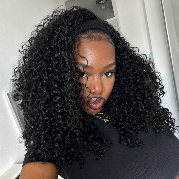 OQ HAIR Glueless Burmese Curly Headband Wig Gym Friendly Easy Install Low Maintenance