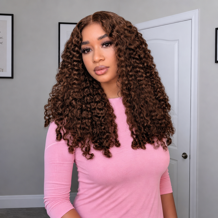 24h Shipping | OQ HAIR Burmese Curly Glueless Wig Chocolate Brown Color Pre Cut 9x6 Lace Wear Go Wig Bleached Knots