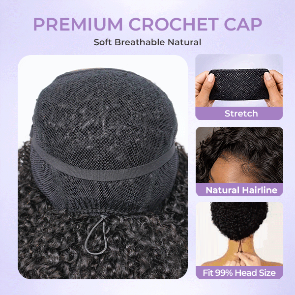 OQ HAIR Pixie Curly Airvolume 3 In 1 Crochet Half Wig Glueless Quick Install Beginner Friendly