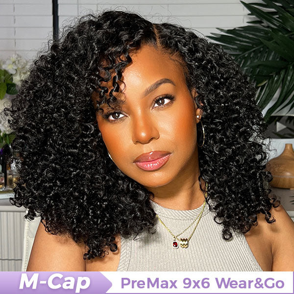 OQ HAIR M-Cap Kinky Curly Wear Go Wigs Bleached Knots Pre Cut 9x6 HD Lace Glueless Human Hair Wigs For Women