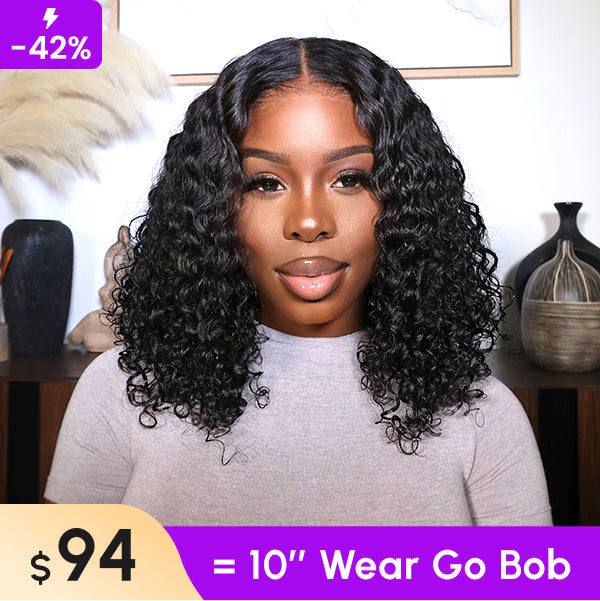 Clearance Sale | Water Wave Pre Cut 6x4 HD Lace Closure Bob Wig Easy Wear Go Glueless Wigs