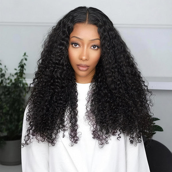 3 In 1 Half Wig Glueless Indian Curly Elastic Drawstring Natural Blend Wear Go Half Wig Easy To Install