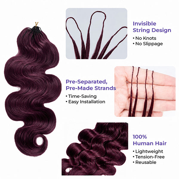 Pre-sale | OQ HAIR Blackcurrant Brunette Body Wave Featuring Seamless Micro Knots for a Weightless Quick Install