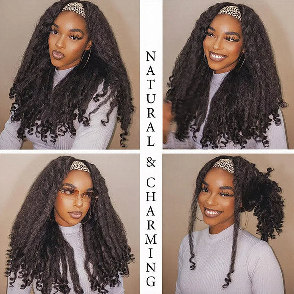 OQ HAIR Kinky Straight Burmese Curly Headband Wig Glueless Install Human Hair Wig