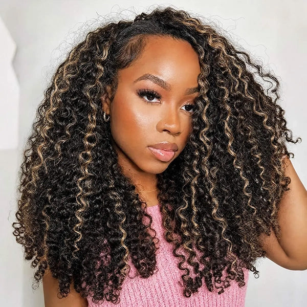 3 In 1 Half Wig | Burmese Curly Highlight 1B/30 Color Wear Go Half Wig Snug Fit