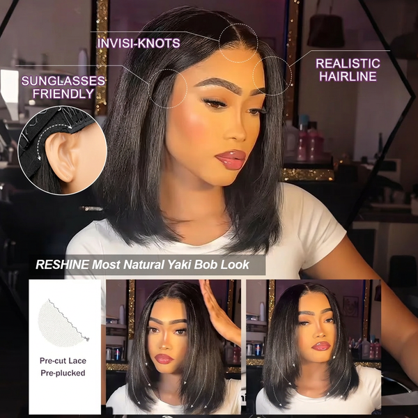 24h Shipping | OQ HAIR 9x6 Tpart Wear Go Layered Cut Bob Yaki Straight Wig Deep Part Lace Glueless Wig With Drawstring