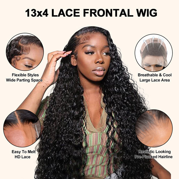 US Warehouse Quick Ship | Water Wave 13x4 HD Lace Front Wigs Bleached Knots Wet And Wavy Brazilian Human Hair Wigs