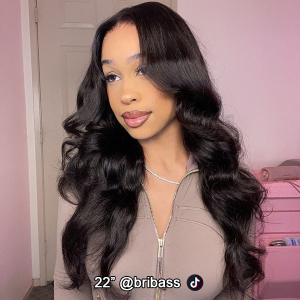 OQ HAIR Layered Glueless Body Wave Face-Framing Curtain Bangs Pre-Cut 7x5 HD Lace Wear Go Wig Bleached Knots