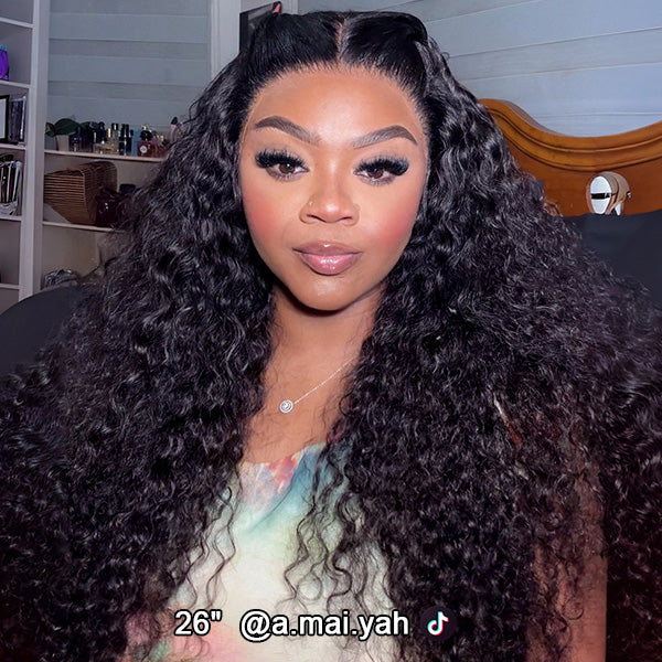 TikTok Viral Water Wave Invisi-Drawstring Bleached Knots Lace Frontal Wear Go 360 Glueless Wig