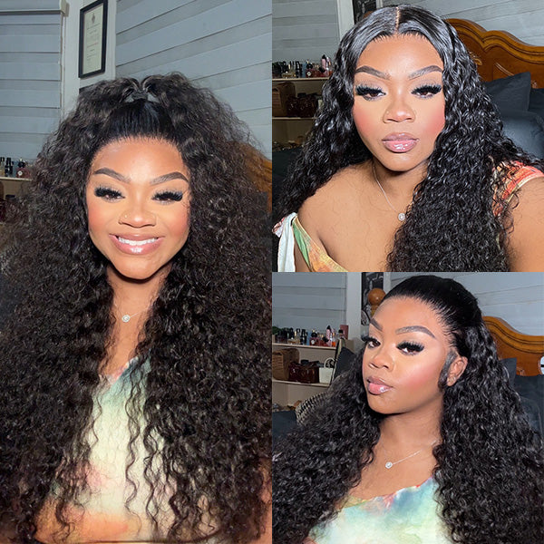 TikTok Viral Water Wave Invisi-Drawstring Bleached Knots Lace Frontal Wear Go 360 Glueless Wig