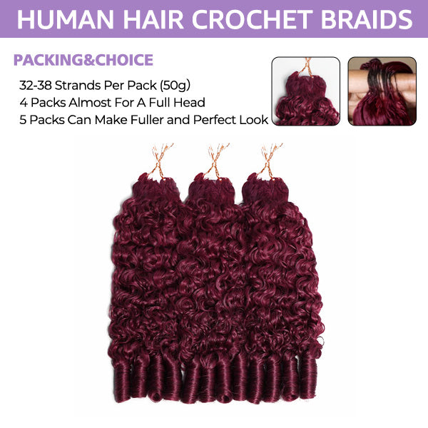 OQ HAIR 99J Burgundy Burmese Curly Crochet Human Hair Micro Ring Loop Better Scalp Airflow