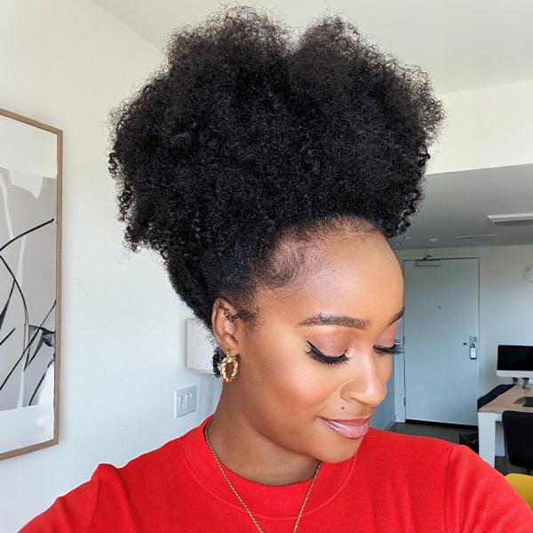 3 In 1 Half Wig | Afro Curly Flexible Fit Half Wig With Drawstring Natural Hairline Beginner Friendly