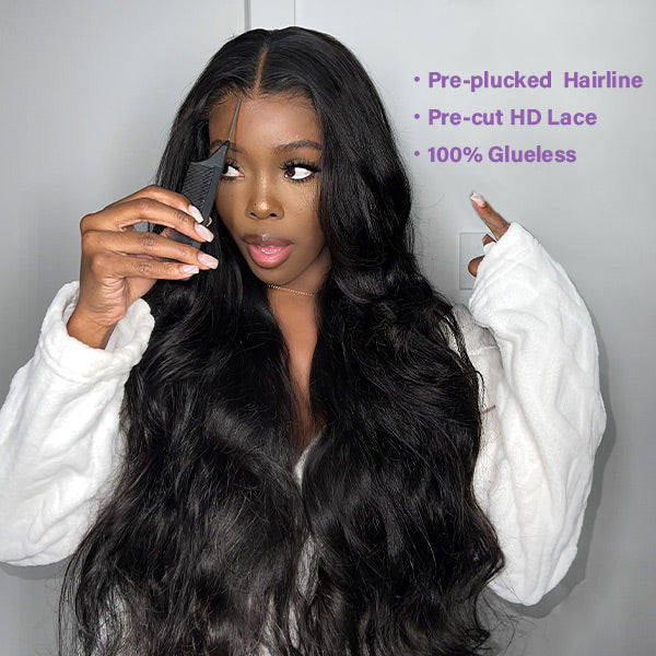 OQHAIR 100% Glueless Wear Go Wig Pre-cut Lace Undetectable 4x6 HD Lace Wigs Preplucked with Natural Hairline 180% Density Human Hair Wigs