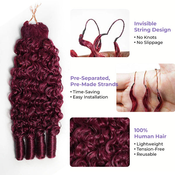 OQ HAIR 99J Burgundy Burmese Curly Crochet Human Hair Micro Ring Loop Better Scalp Airflow