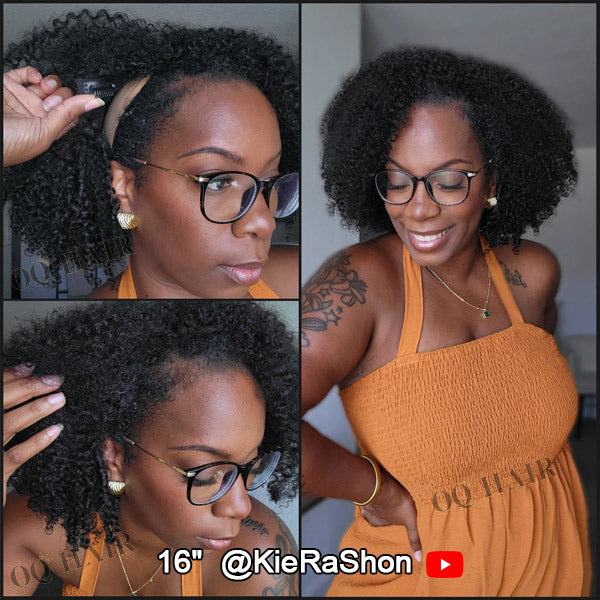 Afro Curly V Part Wig No Leave Out Thin Part Glueless Wigs Human Hair Wig 180% Density