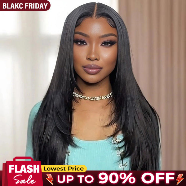 OQ HAIR Straight Layered Cut Wear Go Glueless Wig Bleached Knots Pre Cut HD Lace Wig