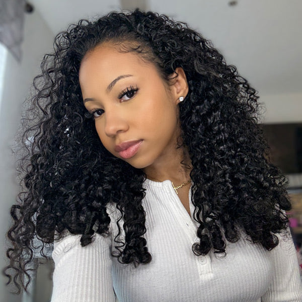 TikTok Viral Burmese Curly Glueless Wear Go Half Wig With Elastic Drawstring Seamless Blend