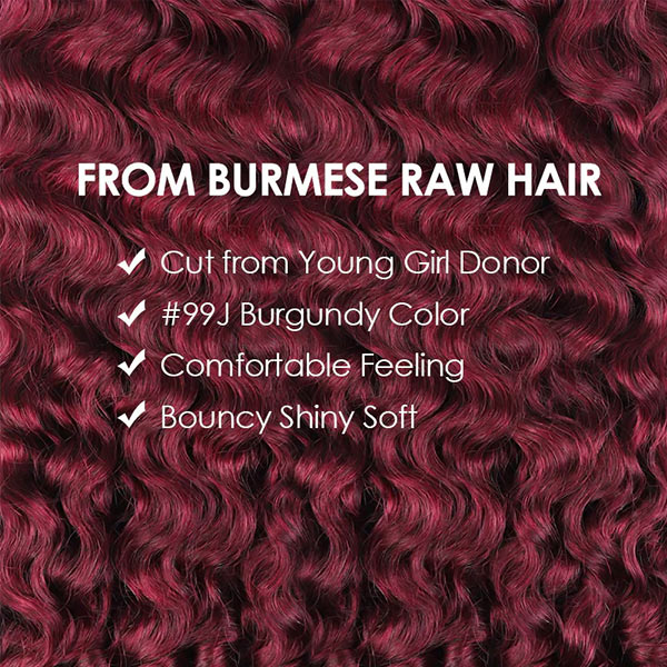 OQ HAIR 99J Burgundy Burmese Curly Crochet Human Hair Micro Ring Loop Better Scalp Airflow