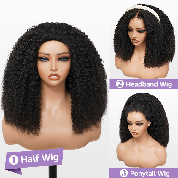 OQ HAIR Afro Curly Glueless Install Comfortable 3-In-1 Wear Go Half Wig