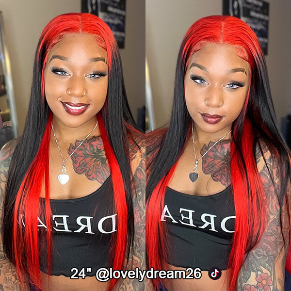 Straight Red and Black Color Wigs Preplucked Human Hair Lace Front Wigs Natural Hairline