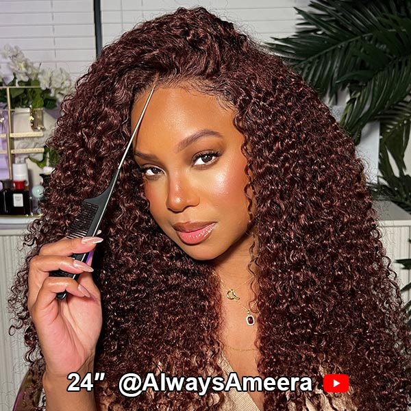 Kinky Curly Reddish Brown Wear Go Wig Pre-cut 4x6 Lace Glueless Human Hair Wigs