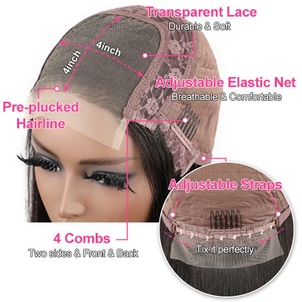 OQ HAIR Loose Deep Wave Virgin Human Hair 4x4 Lace Closure Wigs Pre-plucked Natural Hairline