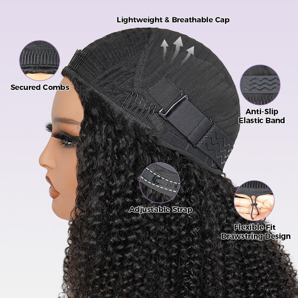 TikTok Viral Burmese Curly Glueless Wear Go Half Wig With Elastic Drawstring Seamless Blend