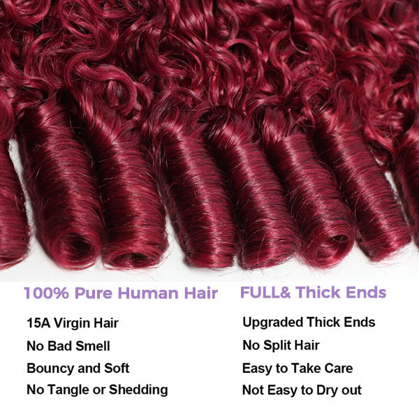 OQ HAIR 99J Burgundy Burmese Curly Crochet Human Hair Micro Ring Loop Better Scalp Airflow