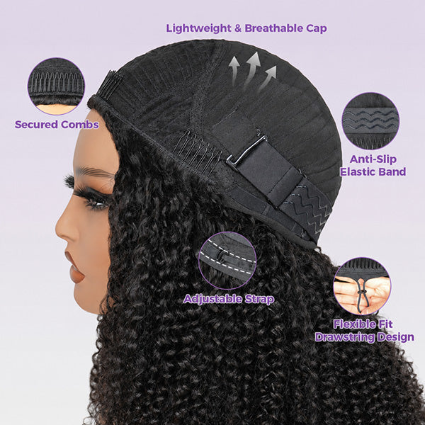 24h Shipping | Burmese Curly Human Hair Half Wig Glueless Wear Go Seamless Blend Flip Over Wig