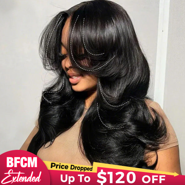 OQ HAIR M-Cap Layered Cut Bleached Mini Knots Body Wave Wear Go Glueless Wig With Curtain Bangs