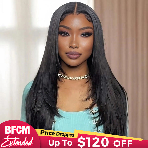 OQ HAIR Straight Layered Cut Wear Go Glueless Wig Bleached Knots Pre Cut HD Lace Wig