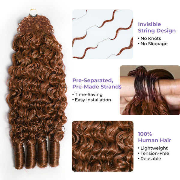 OQ HAIR #30 Light Auburn Burmese Curly Crochet Human Hair Shed-Free Easy Salon-Quality Installation