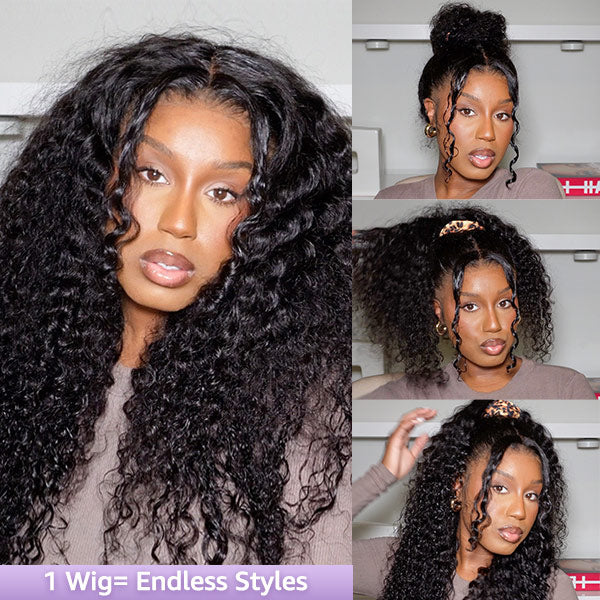 OQ Hair Water Wave Invisi-Drawstring Flexible Fit 360 Lace Frontal Glueless Wig With Bleached Knots