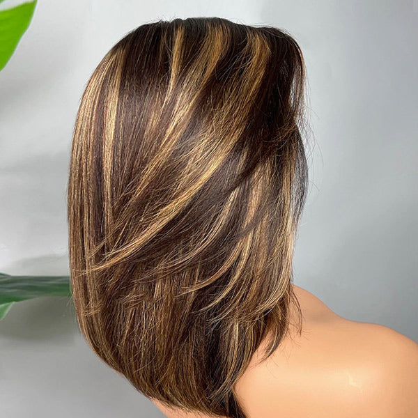 OQ HAIR Glueless Layered Yaki Straight Highlight Brown Color Effortless Beauty Flexible Fit Drawstring Wear Go Wig Beginner Friendly